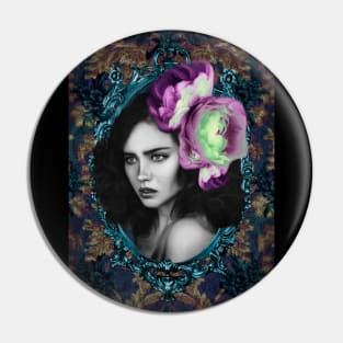 Violet and green Flower Eclectic Modern contemporary fine Artwork Portrait Pin