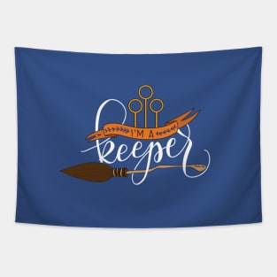 White 'I'm A Keeper' Pun - Blue Tapestry