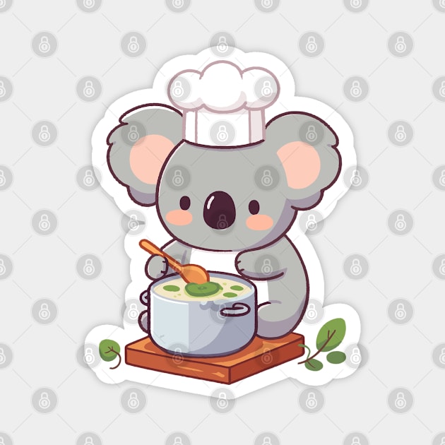 Cute koala chef with chef apron making soup, koala bear cooking illustration, koala lover chef Magnet by Nora Liak