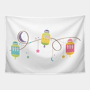 Ramadan Kareem with colorful lamps crescents Tapestry