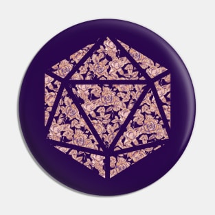 Peach, Purple, and Orange Gradient Rose Vintage Pattern Silhouette D20 - Subtle Dungeons and Dragons Design Pin