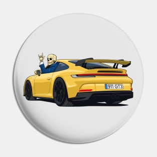 car 911 GT3 skull metal hands yellow Pin