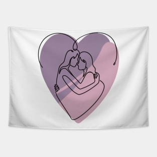 Minimalist Abstract Silhouette Of Lesbian Couple Tapestry