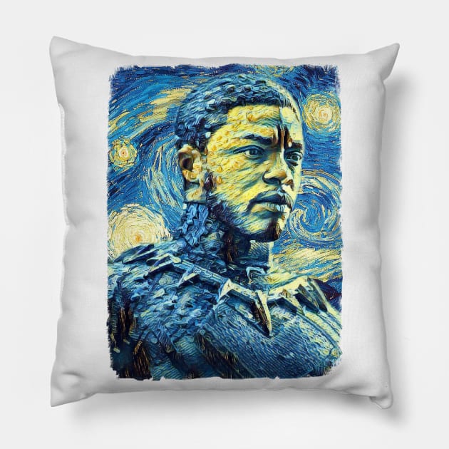 Black Panther Van Gogh Style Pillow by todos