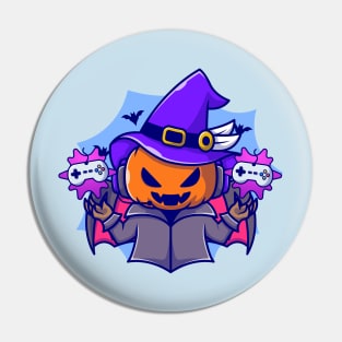 Cute Witch Pumpkin Gaming Cartoon Pin