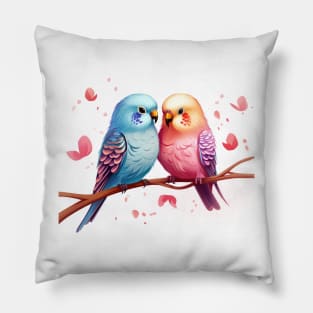 Valentine Kissing Budgerigar Bird Couple Pillow