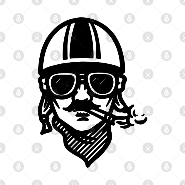 Smoking moustachioed motorcyclist by retropetrol