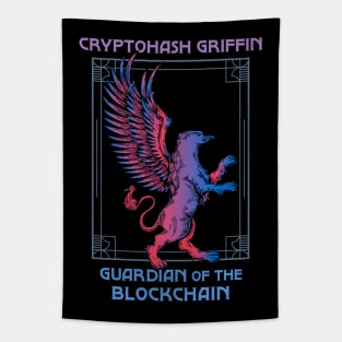 Cryptohash Griffin - Guardian of the blockchain (black background) Tapestry