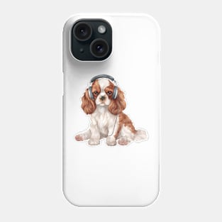 Watercolor Cavalier King Charles Spaniel Dog with Headphones Phone Case