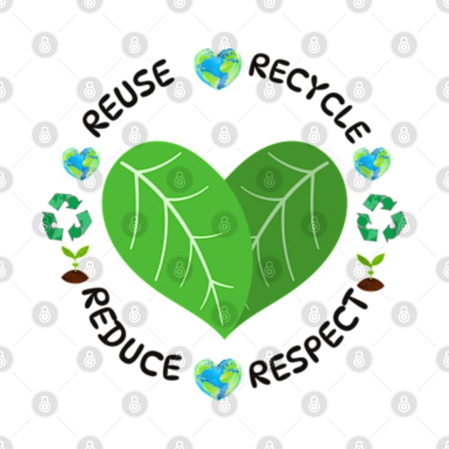 REUSE RECYCLE • REDUCE • RESPECT earth day 2024 gift april 2 by graphicaesthetic ✅