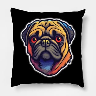 Colorful pug head with red eyes Pillow