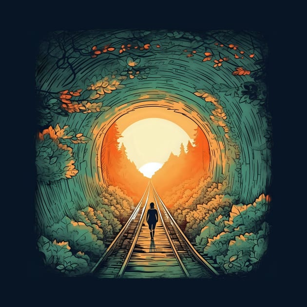 Tunnel of Love, Ukraine cartoon sunset illustration by KOTYA