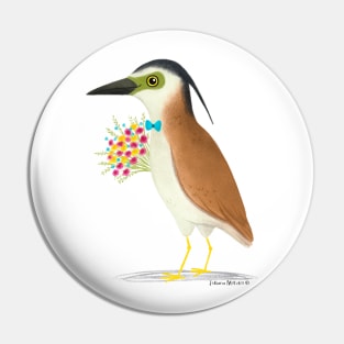 Nankeen Night Heron with a floral bouquet Pin