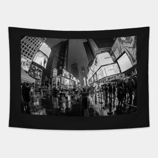 Rainy night in Times Square New York City BW Tapestry