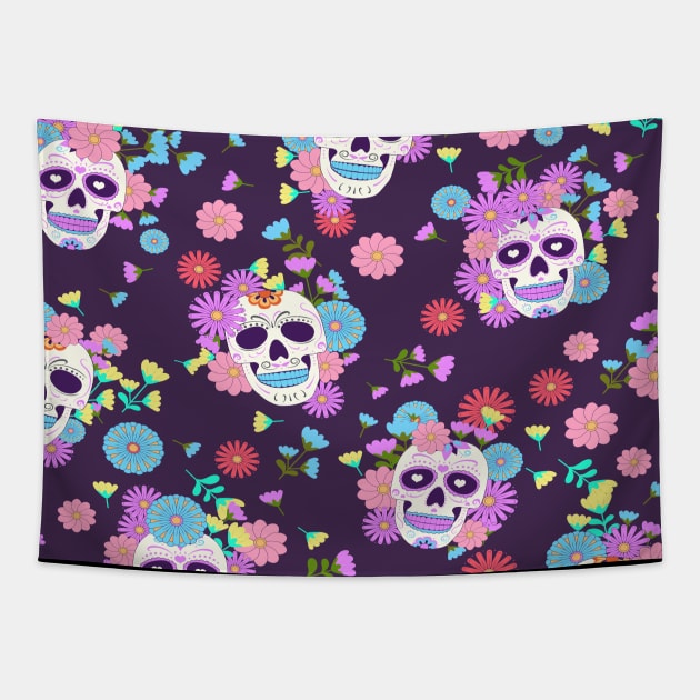 Floral Sugar Skulls Tapestry by DragonTees