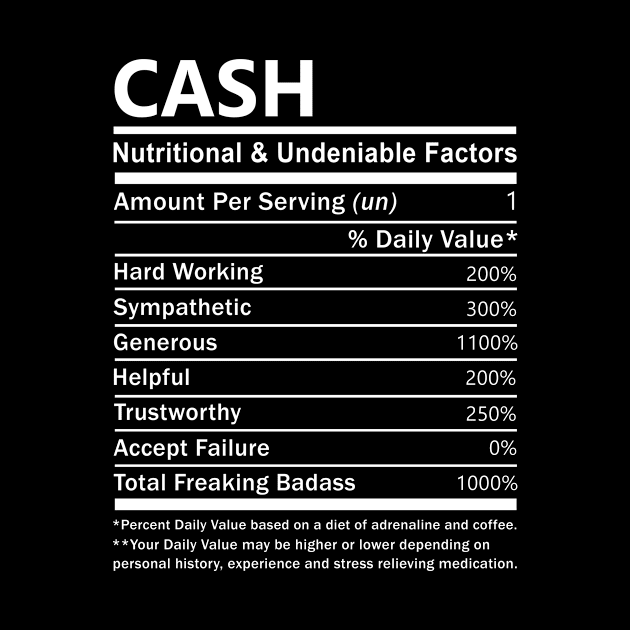 Cash Name T Shirt - Cash Nutritional and Undeniable Name Factors Gift Item Tee by nikitak4um