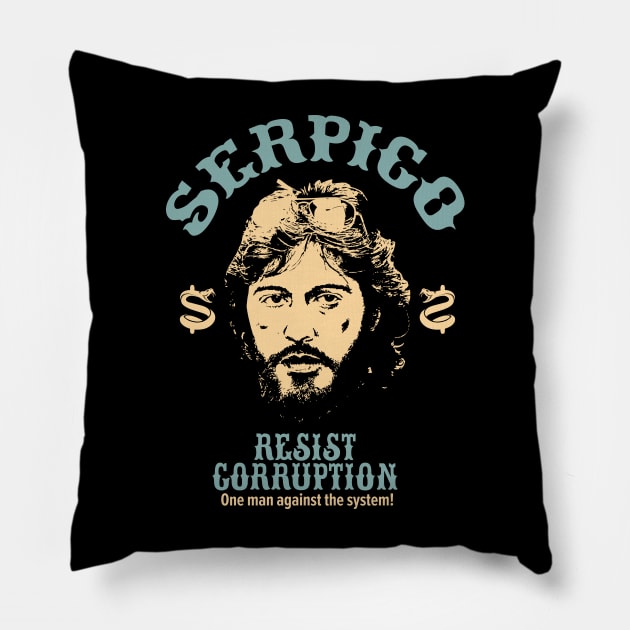 Serpico - Defying Corruption - Vintage Al Pacino T-Shirt Design Pillow by Boogosh