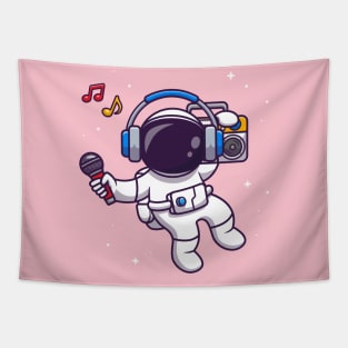 Cute Astronaut Listening Music With Boombox Cartoon Tapestry