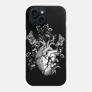 Floral art of human heart, black and white sketch illustration Phone Case