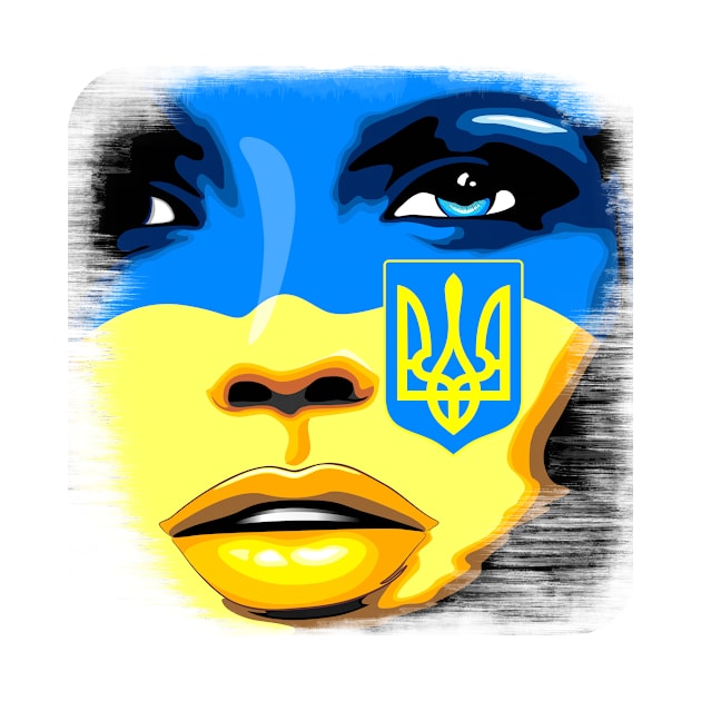 Ukraine Flag painted on Beautiful Girl Portrait by BluedarkArt