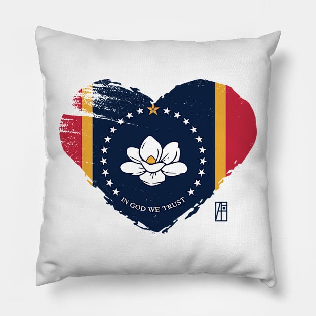 U.S. State - I Love Mississippi - Mississippi Flag Pillow by ArtProjectShop