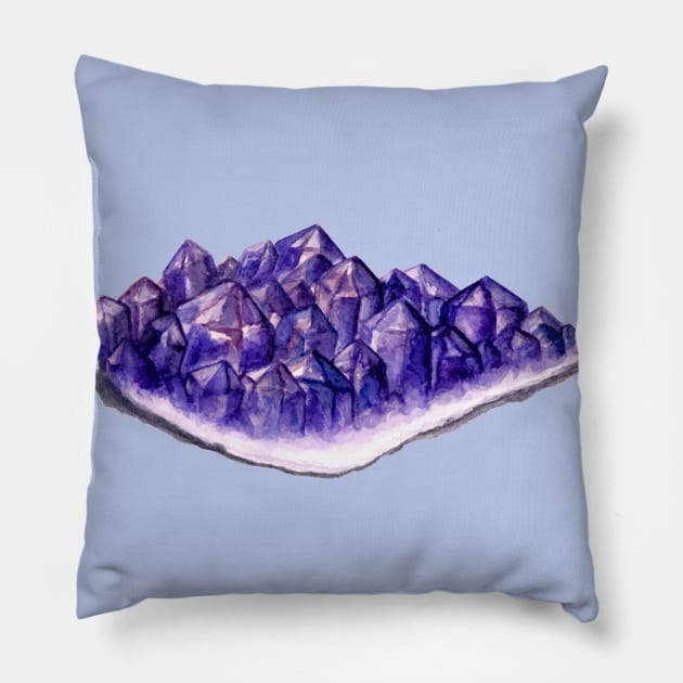 Watercolor Amethyst Cluster Pillow by Kraina