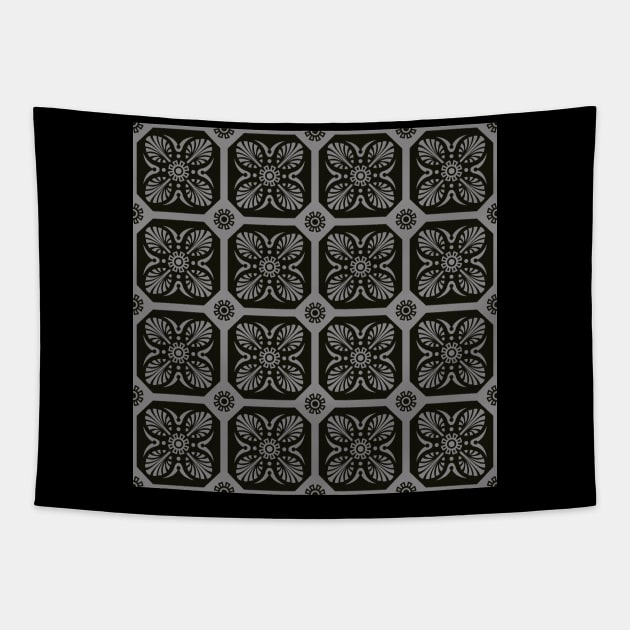 Black and Grey Textile design Tapestry by Zodiac Mania