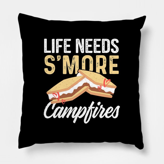 Camping Design Life Needs S'more Campfires for Funny Camper Pillow by InnerMagic