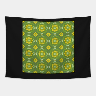 Mosaic Star Tile Pattern Green and Yellow Tapestry