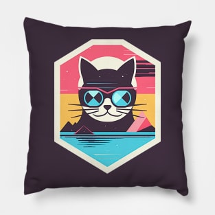 Cool cat with sunglasses on retro style Pillow