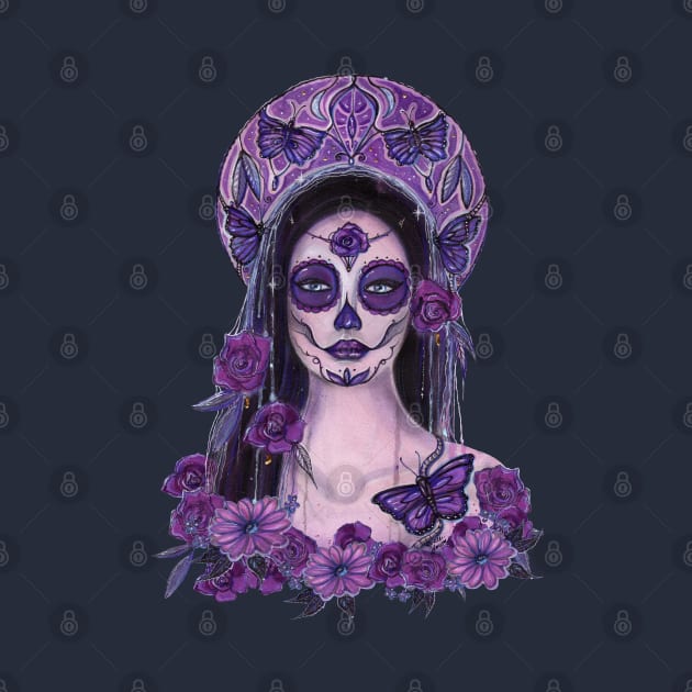 Day of the dead purple roses and butterflies art by Renee Lavoie by ReneeLLavoie