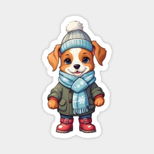 Winter Dog Kid in Snowy Magnet