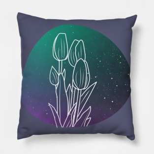 White tulips on purple green gradient Pillow
