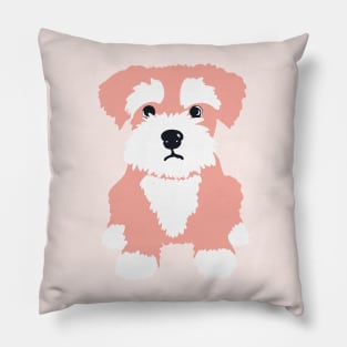 Sweet Pink Miniature Schnauzer Puppy on Dark Blue Background Pillow