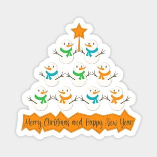 Christmas tree pyramid made of snowman and lettering Magnet