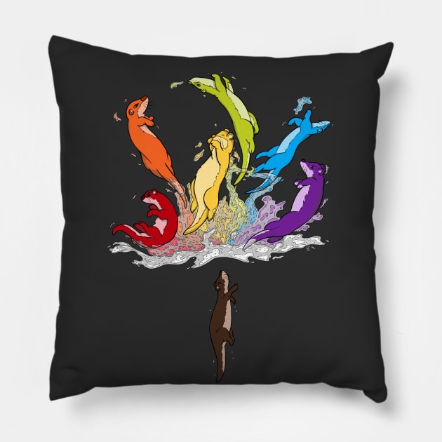 Rainbow Otters Pillow by ArtByLGG