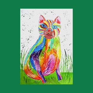 Quirky Colourful Cat T-Shirt