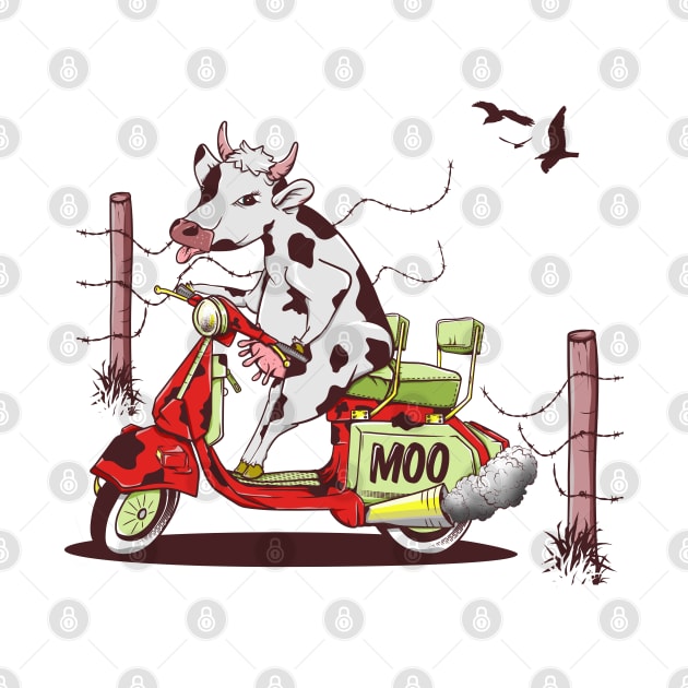 Cow riding a motorcycle by mailboxdisco
