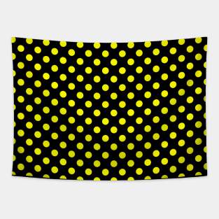 Yellow Polka Dots on Black Background Tapestry