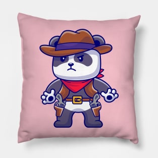 Cute Panda Cowboy Cartoon Pillow