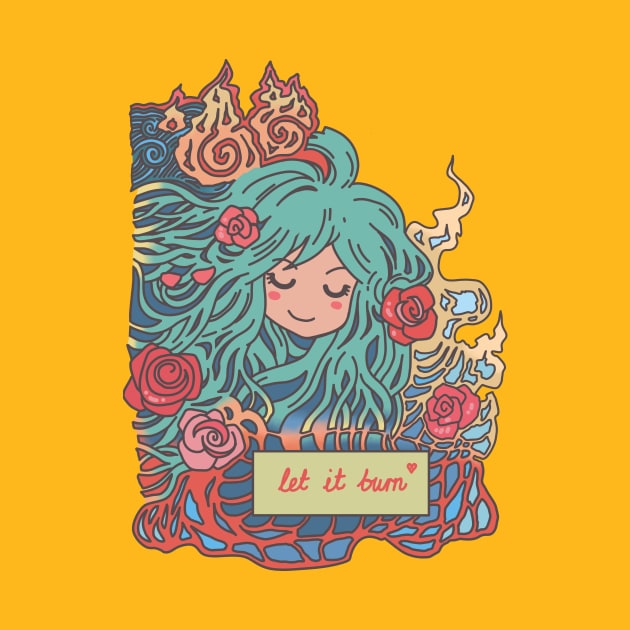 Let It Burn Romantic Anime Girl Pastel Colours by Jay Spotting