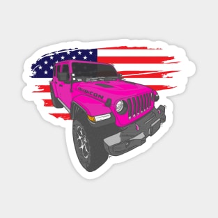 Jeep Wrangler with American Flag - Pink Magnet