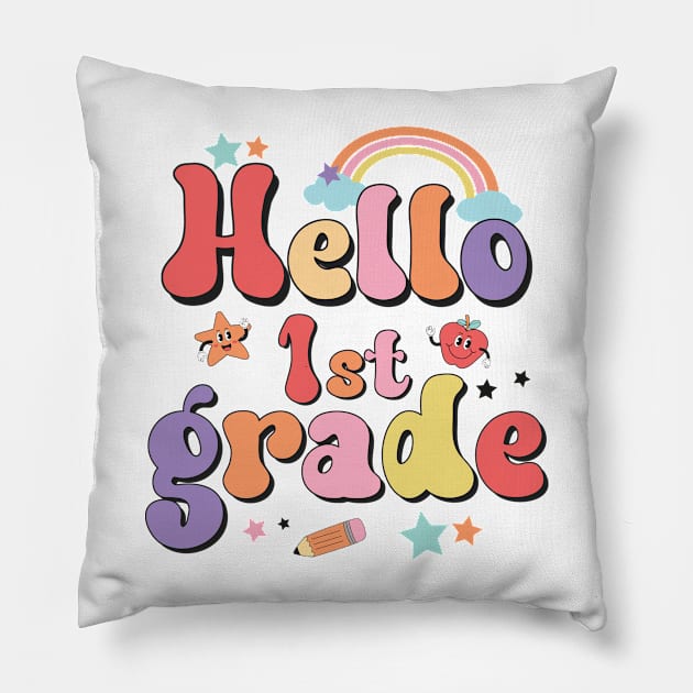 Hello First Grade Team 1st Grade Back to School Teacher Kids Pillow by Charaf Eddine