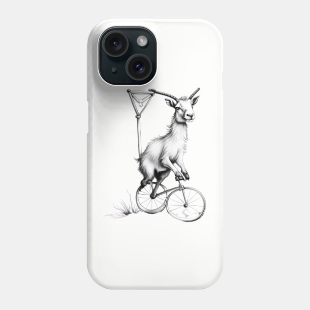 Goat on a unicycle Phone Case by  art white