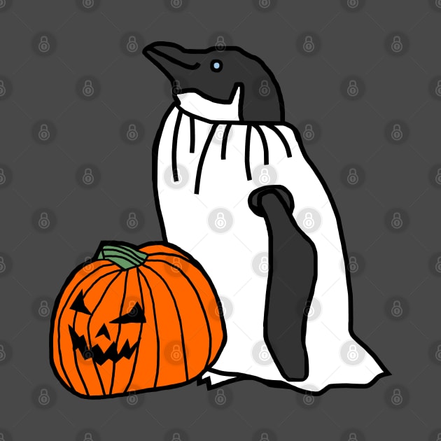 Penguin in Pumpkin Ghost Costume for Halloween Horror by ellenhenryart