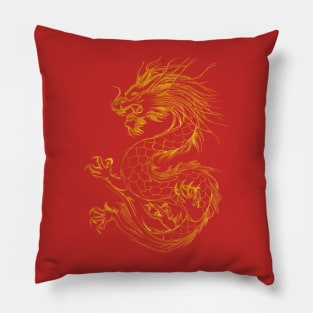 Golden Chinese Dragon Pillow