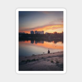 little girl feeding ducks Magnet