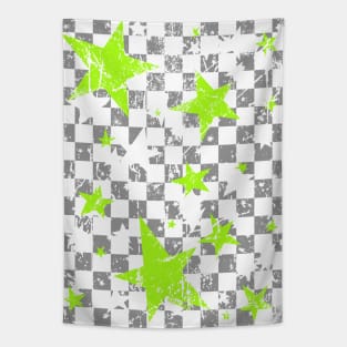 Gray and Green Stars Checkerboard Tapestry