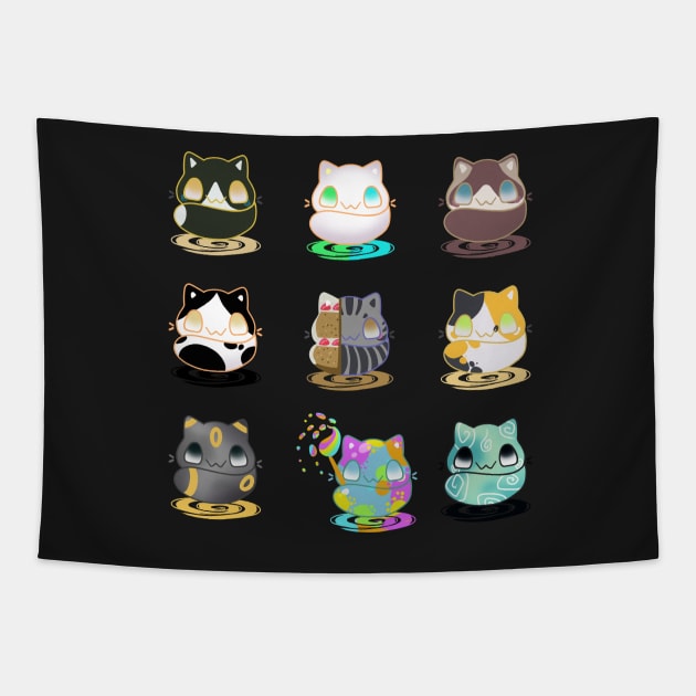 Set of kawaii funny cats real breeds and fantasy cat Tapestry by astronauticarte