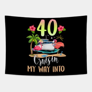 Cruisin My Way Into 40th Birthday Cruise Flamingo Vacation Tapestry